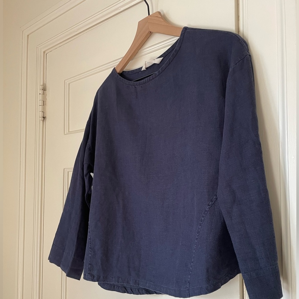 NWOT Elizabeth Suzann Parabola Top, XS Navy, 100% Linen
